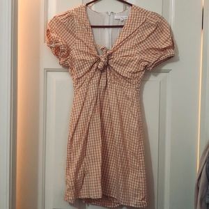 (Low-cut) Orange and White Checkered Dress